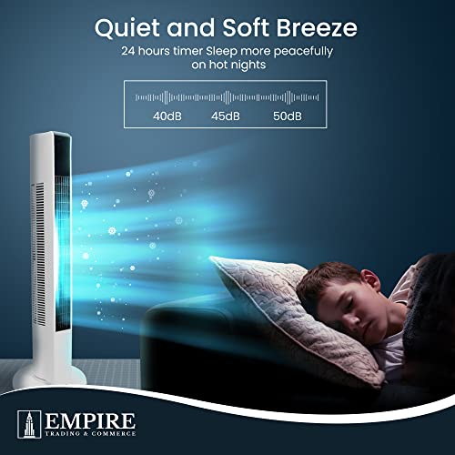 Empire 83cm/33-Inch Tower Fan with LED Display & Remote, 45W Cooling Fan for Bedroom, 3-Speed Oscillating Airflow with Timer – Quiet Operation for Home, Office & Living Room (White)