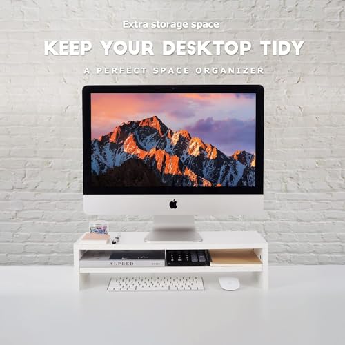 BPA® Monitor Stand Riser, 2 Tiers Screen Stand for Laptop ComputerTVPCPrinter, Multifunctional Desktop Organizer 216L x 78" W x 52" H (White)
