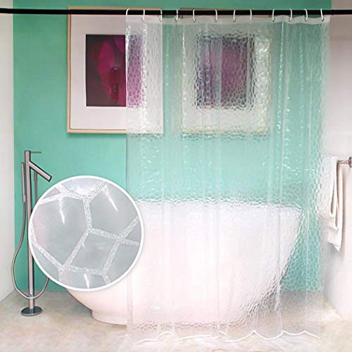 Wisfor 3D Effect Clear Shower Curtain Waterproof Water Cube EVA Bathroom Curtain Liner with 12 Ring Hooks Mildew-free Bath Curtains for Home Hotel (180 x 180 cm)