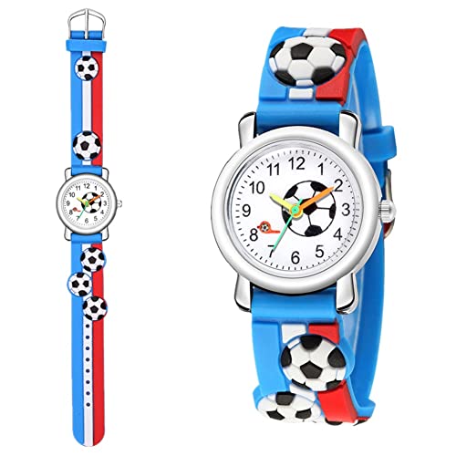 Ywhalep 2 Packs Kids Watches for Boys 3D Football Cute Cartoon Silicone Children Toddler Wrist Watch Waterproof Time Teaching Easy to Read Watch