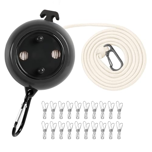 Portable Travel Clothesline Cord, Adjustable 33ft Camping Clothes line, Laundry Drying Rope for Hotel Trip,Camping,Backyard,Outdoor/Indoor, Black