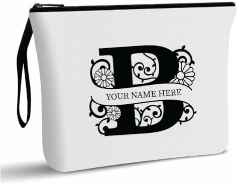 PRINTSHOP4ME Personalized Makeup Bag - Initial Monogram Cosmetic Pouch - Customizable Your Name - Monogrammed Makeup Pouch - Perfect for Travel Organizer - Cosmetic Bag for Women (N)