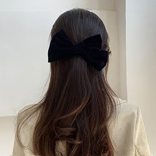 Andelaisi Vintage Satin Velvet Ribbon Bowknot Hairclips - Large Decorative Hair Accessories for Women and Girls (Black 2)