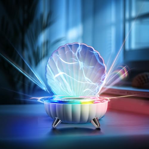 Bewinner Mini Bluetooth Speaker with Unique Seashell Shape Design, Cute Stereo Speaker with Ambient Night Light for Kids' Bedroom Table Decoration (Blue)