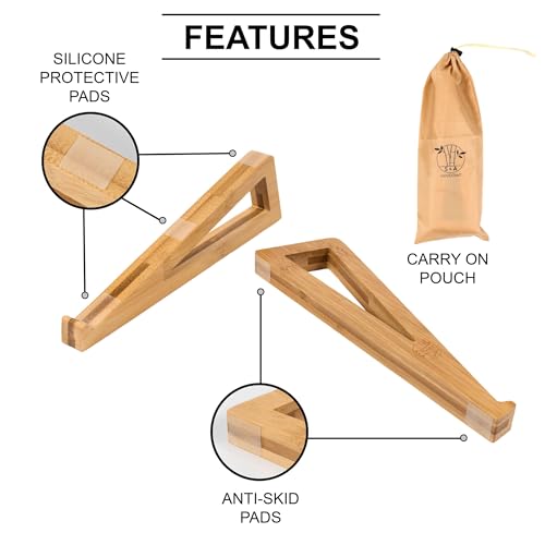 Bamboo Wooden Laptop Stand, Portable Desk Laptop Holder for Tablet with Carry Pouch, Compact Travel Laptop Stand with Protective Silicone Pads, Suitable for Home Office and Travel Use