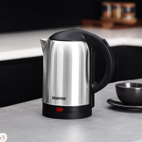 Geepas Stainless Steel Electric Kettle With Auto Shutt off and Boil Dry Protection 2 L 1800 W GK5466 Silver/Black