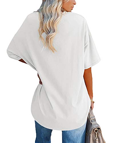 Women's Casual Oversized T Shirts Short Sleeve V Neck Basic Plain Cotton Tee Tops.