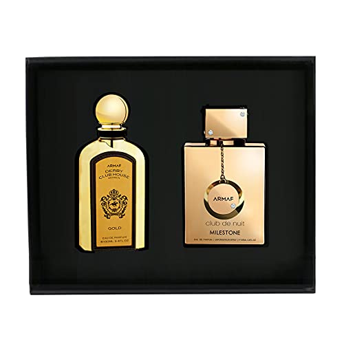 Armaf Gold Collection Women Perfume 2 Piece Gift Set - Derby Club House Gold EDT, 100ML - Club De Nuit Milestone EDP, 105ML - perfumes for women - perfume for man