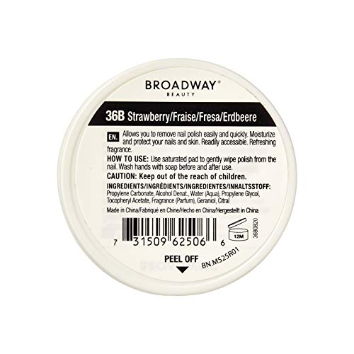 Broadway nail polish remover pads, strawberry scented 36b, 32 Pads ,Pack of 1