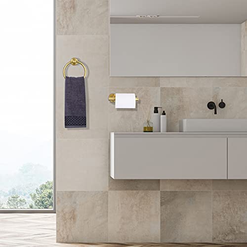 Pynsseu 304 Stainless Steel Bathroom Hardware Accessories Set Brushed Gold 2-Piece Set Includes Hand Towel Ring Toilet Paper Holder Wall Mount Heavy Duty Storage Stainless Steel