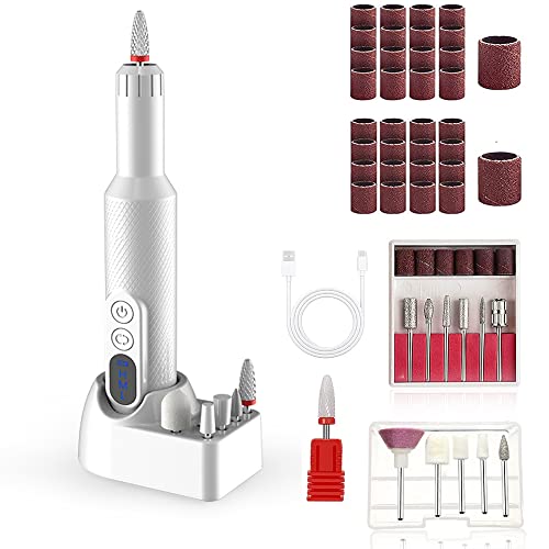[Upgrade]Cordless Electric Nail Drill, Portable Professional Rechargeable Nail File Machine with Nail Drill Bits, Sanding Bands for Acrylic Gel Nails, Manicure Pedicure Polishing (1)
