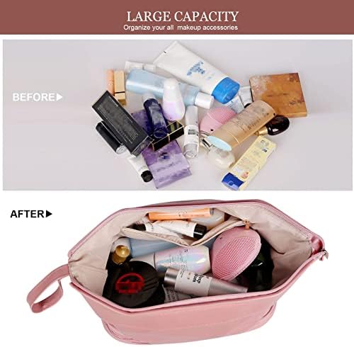 NAWOKEENY® Double Layer Cosmetic Bag - Large Capacity Portable Toiletry Bag for Travel, Makeup Organizer, PU Leather, Waterproof (Black)