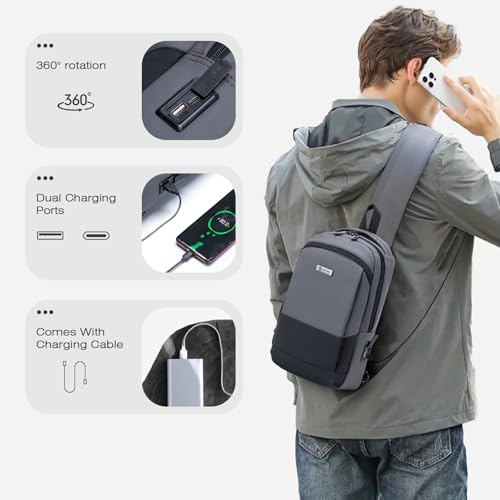 SPAHER Man Bag Sling Bag Backpack Mens Messenger Bag Chest Bag Waterproof Crossbody Shoulder Bag with USB Charging Port Daypack For Business Outdoor Sports Hiking Camping Travelling Cycling