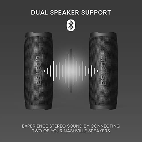 Urbanista Nashville Wireless Bluetooth Speaker, Portable Speaker Waterproof IPX7 Rating, 18H Playtime, Button Controls, Bluetooth 5.2 Dual Pairing, Loud Speaker Stereo Sound, Outdoor Speakers, Black
