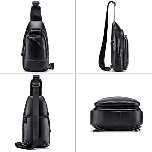Qiccijoo Genuine Leather Small Sling Bag Crossbody Bag Shoulder Bag for Men Women,Multipurpose Crossbody Backpack for Hiking Walking Travel Cycling