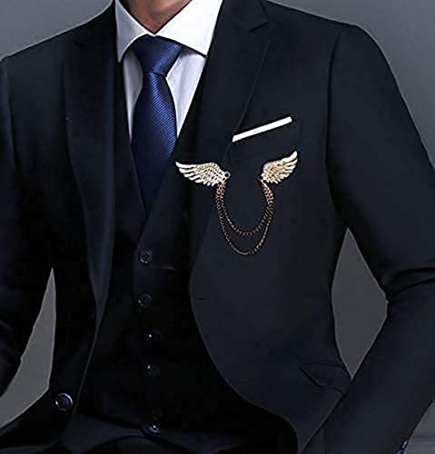 ELECDON Angel Wings Tassel Chain Brooch Collar Pins -Rhinestone Metal Feather Lapel Pin, Suit Coat Breastpin for Women Men's Accessories, Pins Men Fashion Gold Silver Plated Crystal Jewelry