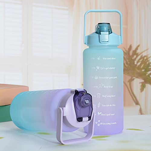 AIMBIGG 2L Water Bottle with Straw 64 Oz Motivational Sports Water Bottle with Time Capacity Marker BPA Free Big Large Gym Cycling Water Bottle Cup Jug for Kids School Outdoor Fitness (Aqua Lilac)