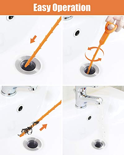 LONGGUI 25in & 24in Drain Clog Remover Tool (7pcs), Clears Hair Clogs in Sinks, Tubs & Toilets