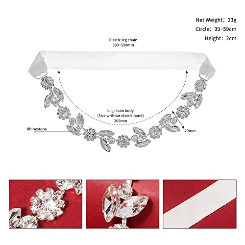 Bethynas Wedding Bridal Garter Diamond-Cut Thigh Chain Gemstone Cluster Leg Chain Stretchy Thigh Belt for Women Girls