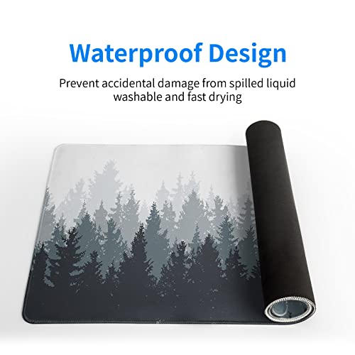 Brecoy Desk Mat,Large Mouse Pad 31.5x11.8 Inch XL Extended Gaming Mouse Pad Mat with Non-Slip Base Stitched Edges Mousepad for Computer,Office,Keyboard and Laptop - Fog Misty Forest