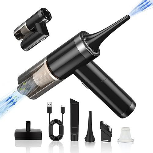 Xoopla 2 in 1 Car Vacuum & Air Duster Foldable Compressed Air Duster Rechargeable Portable Handheld Vacuum Cordless Keyboard Cleaner Air Blower & Mini Vacuum Cleaning for Car/Computer/House Black