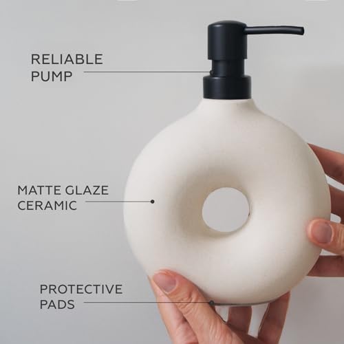 Terramoza Ceramic Bathroom Accessory Set, 5 Pcs - Includes Soap Dispenser, Toothbrush Cup, Toothbrush Holder, Soap Dish & Candle Holder - Beige, Matte Glaze - Aesthetic Bathroom Decor