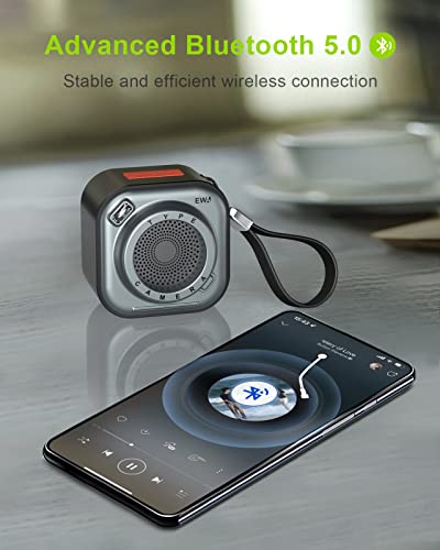 EWA Mini Wireless Bluetooth Speaker with Lanyard and Bass Radiator, Original Camera Shape, for TF Card, Small, But High Volume, Portable, for Home, Parties, Travel, Outdoor, Black