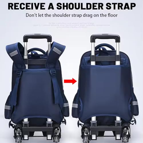 UimoKi Kids Rolling Backpacks for Girls and Boys With Wheels Trolley Backpack Trolley Children School Bags Luggage(Navy Blue)