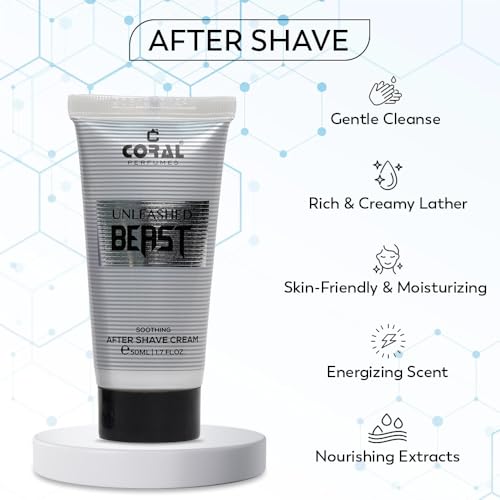 Coral Unleashed Beast Pour Homme Gift Set For Men | Eau De Toilette, After Shave Cream & Shower Gel (50ml Each) | Bold & Invigorating Fragrance
