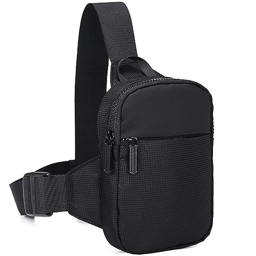 Lizbin Small Sling Bag for Women and Men - Crossbody Purse, Fanny Pack, Mini Chest Bag, Belt Bag - Lightweight for Travelling and Hiking (Black)