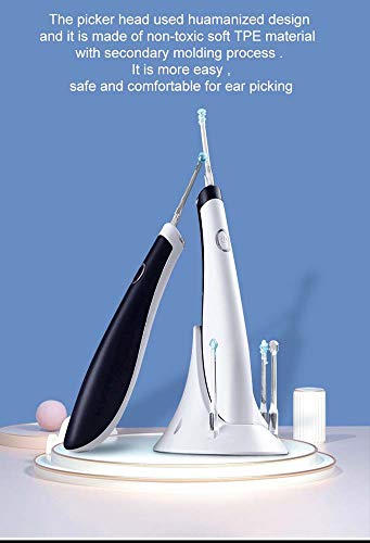 RZiioo Electric Earwax Removal,Safe Sonic Vibration Electric Earwax Removal Tool with LED Light Ear Picks Spiral Ear Spoon, Ear Cleansing, for People of All Ages,Black