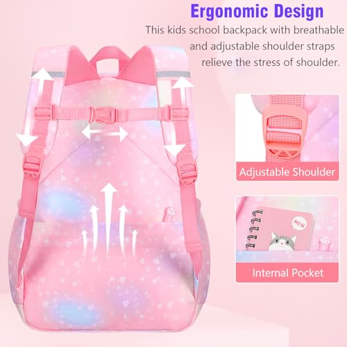 Qiccijoo Girls Backpack for Kids Bookbag Teens Girls Elementary School Bags Cute Student School Backpack Toddler Backpack Lightweight Waterproof Bag for Child(Pink)