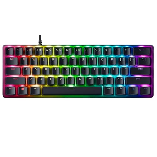 Razer Huntsman Mini 60% Compact Gaming Keyboard: Purple Switch, Clicky Optical-Mechanical Switches, Doubleshot PBT Keycaps, Detachable USB-C Cable, US Layout - Black