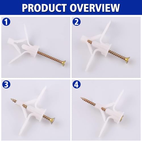 50 Pcs Drywall Anchor kit, Plasterboard Hollow Wall Anchors Expansion Plugs and Stainless Steel Metal Screws,Expansion Tube Pipe for Drywall Curtain Gypsum Board Wall Installation Fastener Hardware