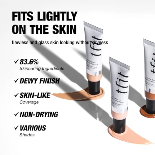TFIT Radiance Fit Serum Foundation - Flawless Coverage, Dewy finish, Long-lasting, Lightweight, Korean Makeup,1.05 Oz. (N03 Ginger, 30g)