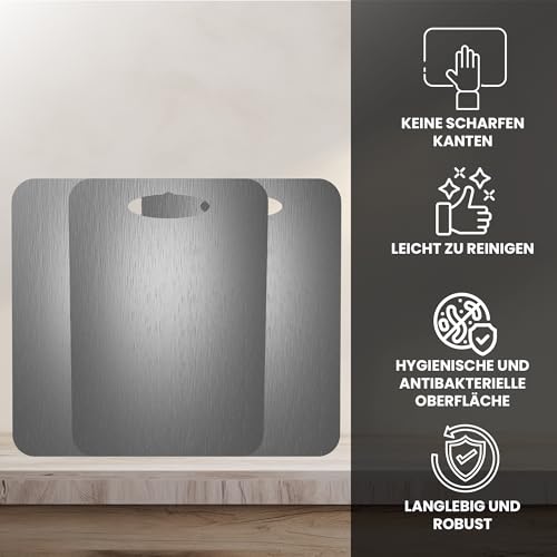 BEHE Stainless Steel Chopping Board, Made in Germany, Hygienic Chopping Board, Cutting Board, Non-Slip for the Kitchen, Food-Safe, Antibacterial and BPA Free (Set of 1 without Handle)