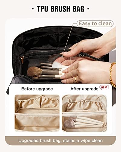 EACHY Travel Makeup Bag,Large Capacity Cosmetic Bags for Women,Waterproof Portable Pouch Open Flat Toiletry Bag Make up Organizer with Divider and Handle