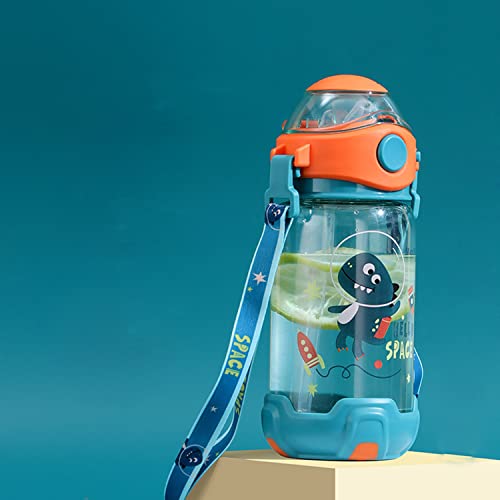 Kids Water Bottle 550ml / 18oz ? Fun Cup Design with Wheels & Strap ? Portable, Spill-Proof Bottle with Straw for Boys & Girls ? Great for School, Camping & Travel