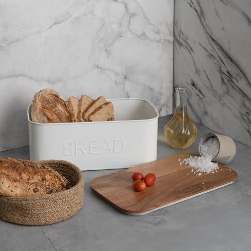 Bread Box with Wooden Lid � Stylish & Durable Bread Storage Container for Fresh Bread, Pastries, and Baked Goods � Keeps Breads Fresher for Longer by LuxeDesigns