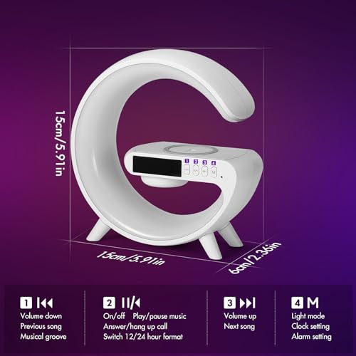 Wireless Charger Atmosphere Lamp, 2023 New Mini LED Table Lamp, Bluetooth Speaker, Dimmable Night Light Bedside Lamp Alarm Clock with Music for Christmas Birthday New Year Valentines Day Gifts