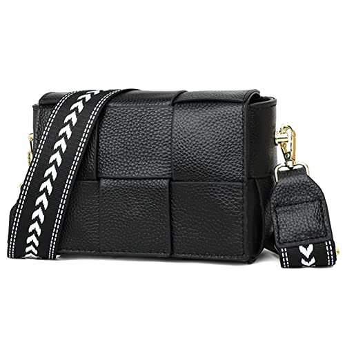Efilra Crossbody Bag for Women, Small Leather Camera Purse Thick Strap Cross-body Bags, Triple Zip Shoulder Bag with Guitar Strap, 1-black, Camera Crossbody Bag