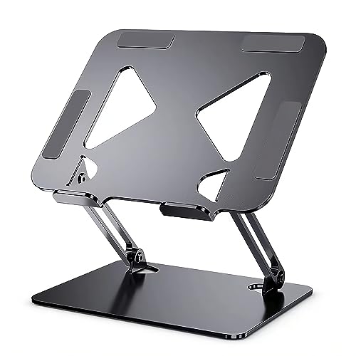 Gulf Tech® Laptop Stand (Z Stand, Black) With Cleaning Cloth - Ergonomic Portable Computer Stand - Adjustable Laptop Stand With Anti Slip Pads and Air Ventilation - Foldable Laptop Holder