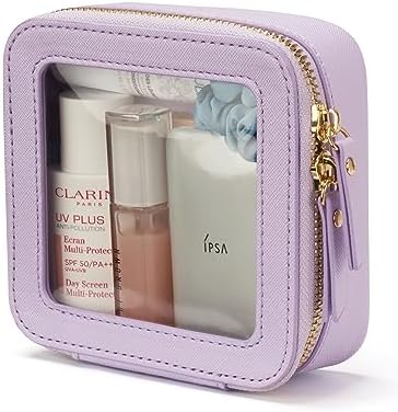 Small Cosmetic Bag for Purse Mini Makeup Bag for School Cute Clear Make Up Pouch for Travel Tiny Leather White Make Up Organizer Case for Backpack Toiletry Bag Waterproof Square Pouch with Zipper
