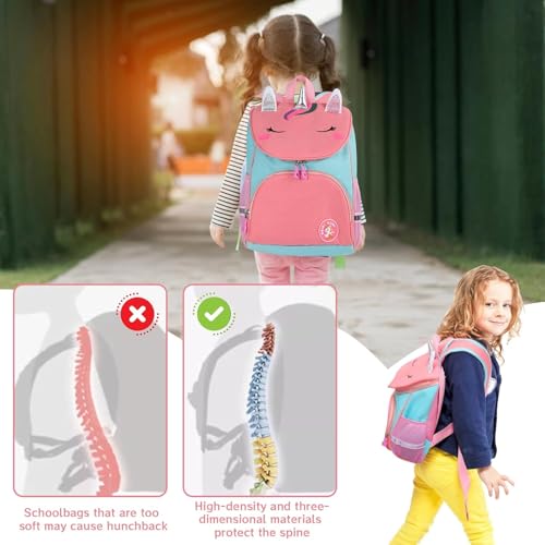 School Bag for Girls Kids Backpack with Chest Strap Children's Backpack Toddlers Rucksack Kindergarten Preschool Bookbag for Girls Age 3-6, M