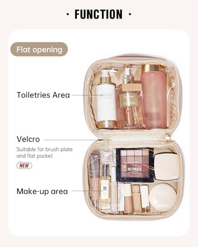 EACHY Travel Makeup Bag,Large Capacity Cosmetic Bags for Women,Waterproof Portable Pouch Open Flat Toiletry Bag Make up Organizer with Divider and Handle