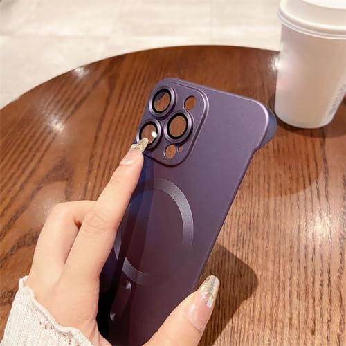 Metallic Paint Frameless Magnetic Phone Case, Matte Ultra Thin Full Coverage Frosted Phone Case with Lens Protector for iPhone 15 14 13 12 11 Pro Max (Gold,15Promax) Gold 15Promax Gold 15Pro
