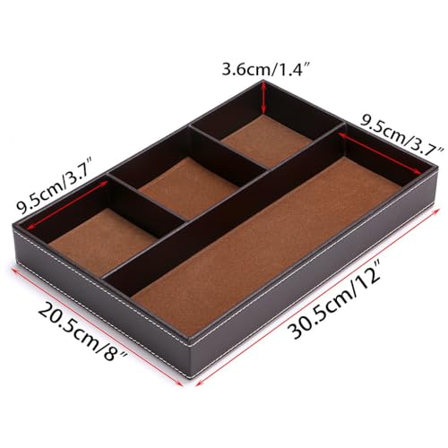 Tazweeq 4 slots Desk Drawer Organizer,PU Leather Drawer Storage Organizer Divider for Office Desk Supplies Value Collection and Accessories Multi-Purpose Storage Desktop Organizer Tray(Brown)