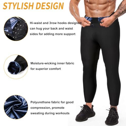 Men's Sauna Sweat Leggings, High Waist Tummy Control, Compression Slimming Pants