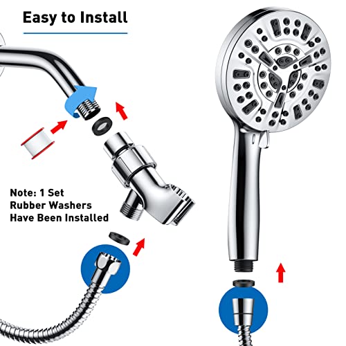 Gcirik High Pressure Shower Head with Handheld, 8 Spray Settings + 2 Power Jet Modes Shower Heads, 5.04" Detachable Showerhead Set with Stainless Steel Hose and Adjustable Bracket