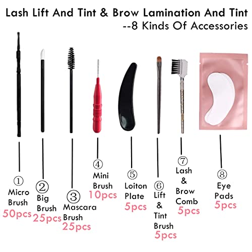 Lash Lift And T-i-n-t Tools, Lash Lifting Supplies, Brow Lamination Brushes, DIY Eyelash Perm Accessories At Home, Portable Brush Kit With Eye Pads All in one Individual 5 packs For Professional Use